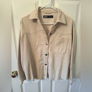 ZARA Ribbed Corduroy Button Up Jacket | Ivory Cream Color